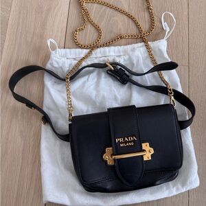 Prada Black Cahier Belt bag/ Crossbody Bag with Gold Chain